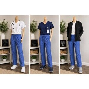 Natural Uniforms  Blue Scrub Pants Size S Women's Elastic Waist Drawstring
